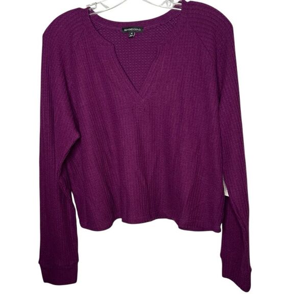New! Beyond Yoga FRNCH Purple V-Neck Rib Knit Pullover Women’s Top Sz M - Picture 12 of 12